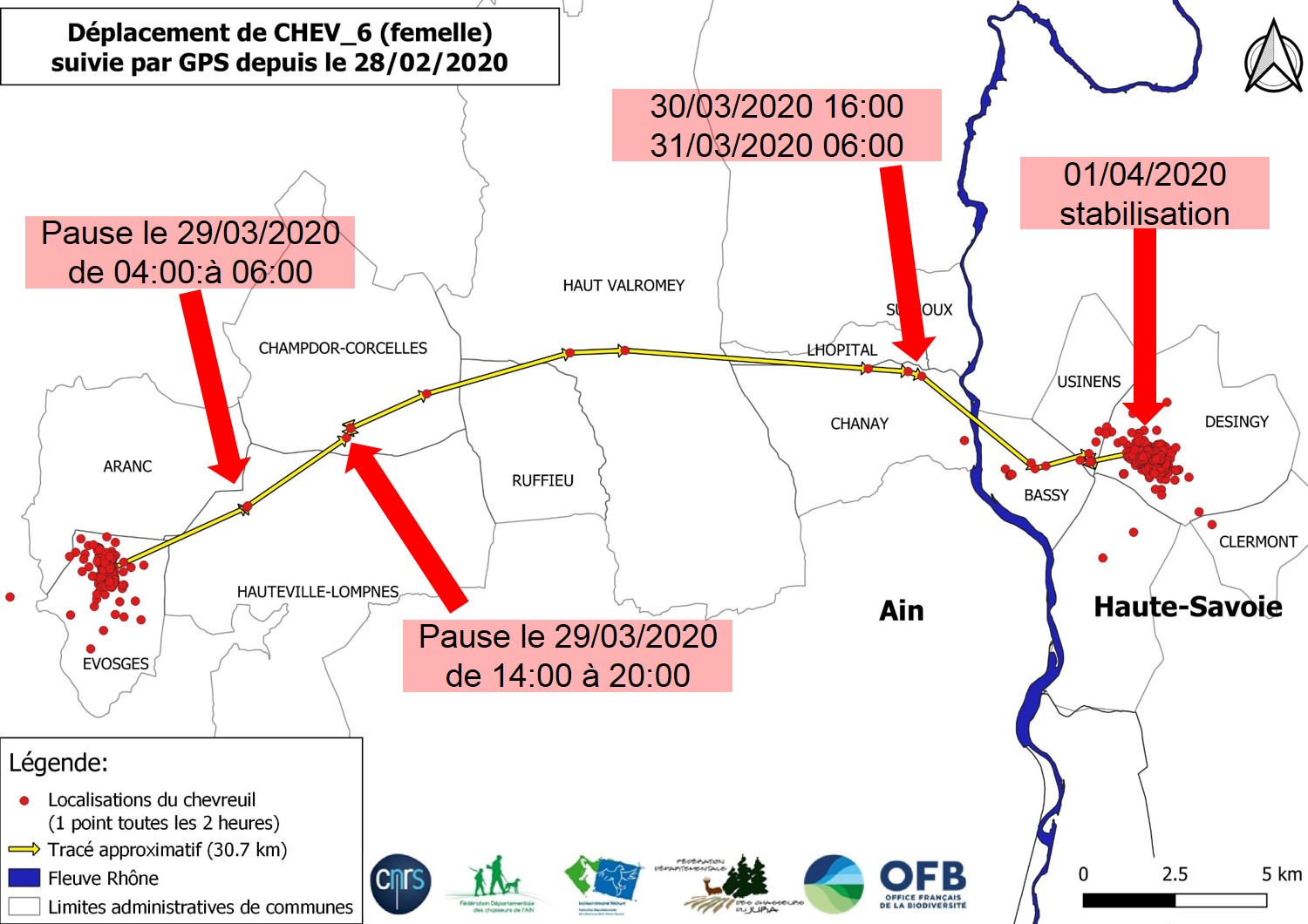 Dispersion d'un chevrillard entre la commune d'Evosges et la Haute-Savoie