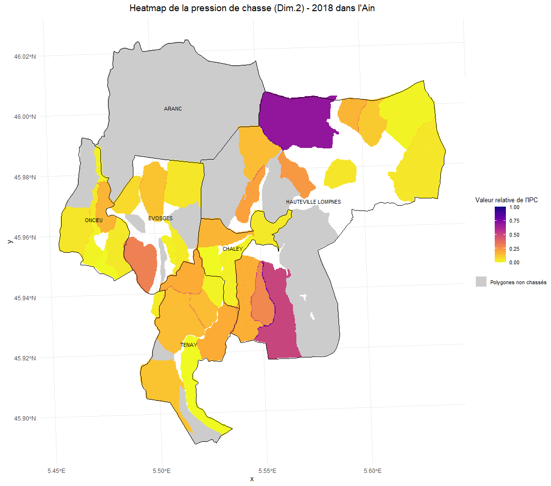 Cartographie de la pression de chasse sur le site d'étude de l'Ain