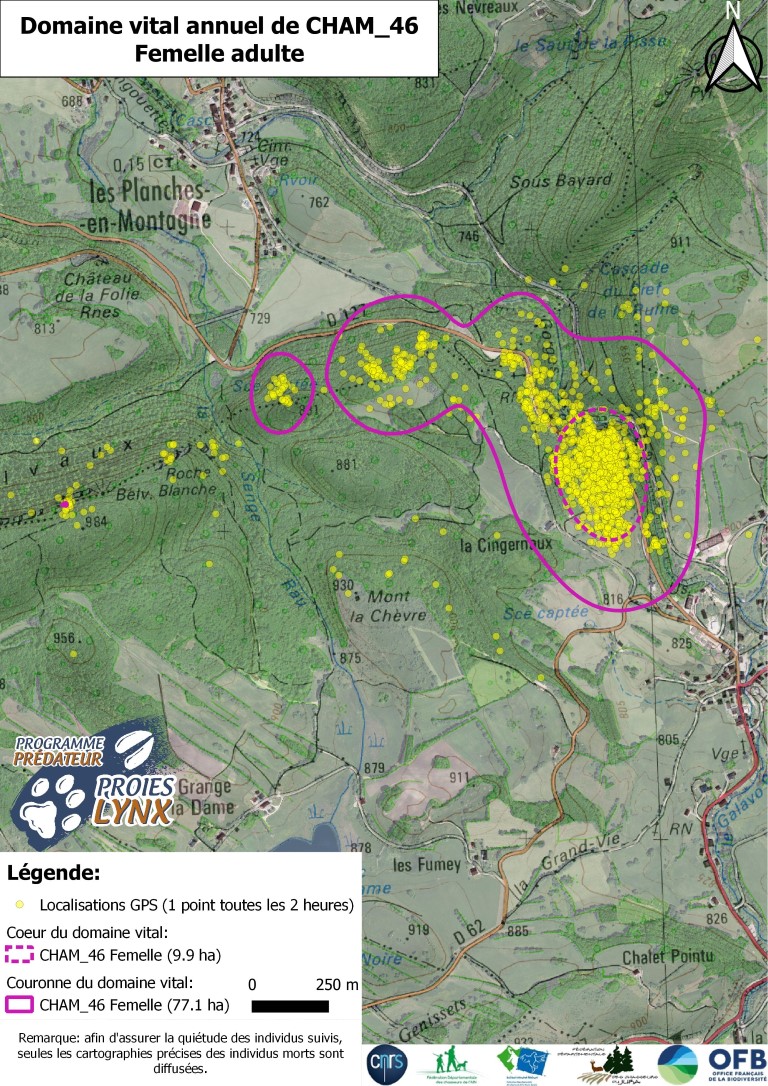 Remarque : afin d’assurer la quiétude des individus suivis, seules les cartographies précises des individus morts sont diffusées.